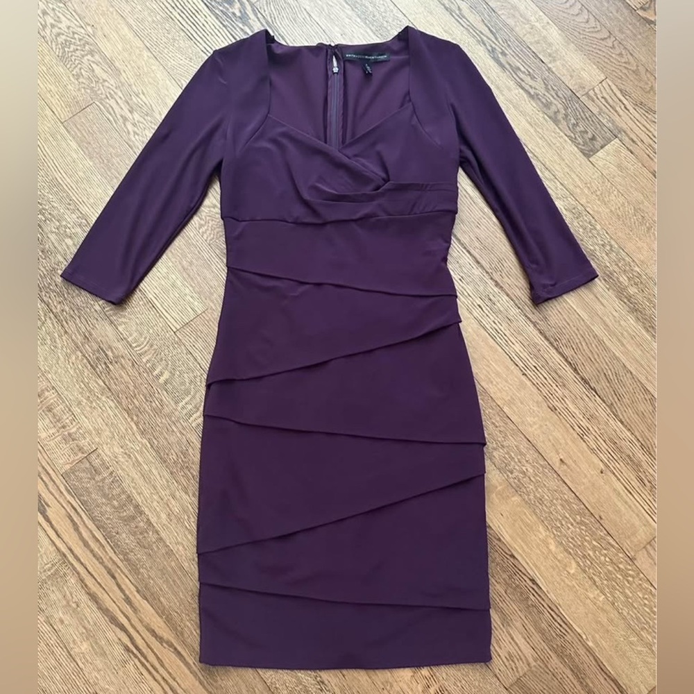 WHBM Burgundy bandage dress “instantly slimming”